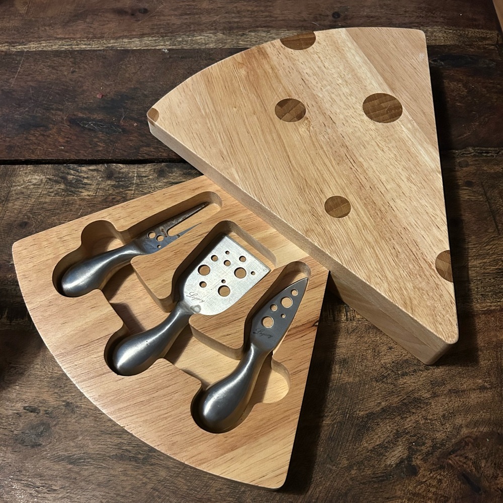 Legacy~ Picnic Time Swiss Cheese Board Swivel Cutting & Serving Board with Tools